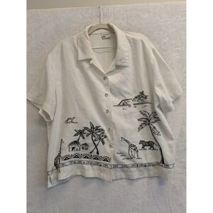 Koret Vintage Women's‎ Embroidered Safari Linen Blend Blouse Top Size XL